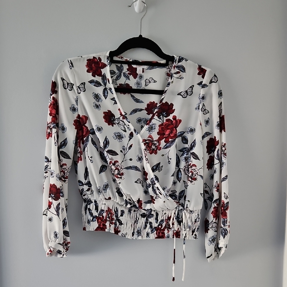 Women's Candies Floral Wrap Top - Red and White
